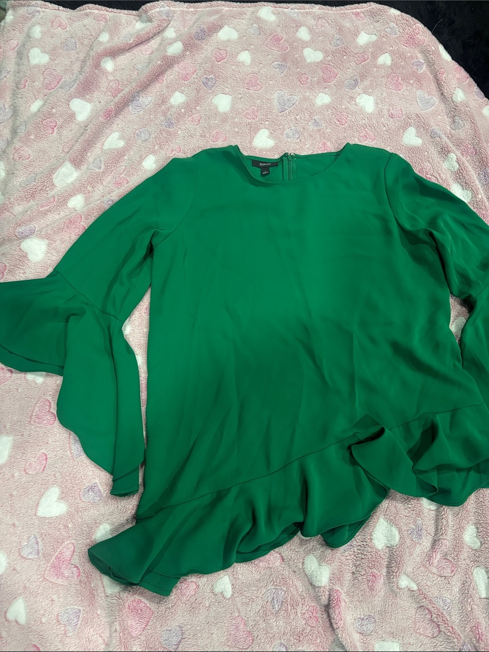 Alfani Emerald Green Ruffle-Hem Bell Sleeve Blouse